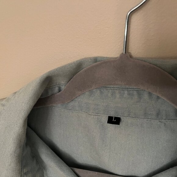 Blue-Gray Fringed Button-Down - Picture 7 of 7